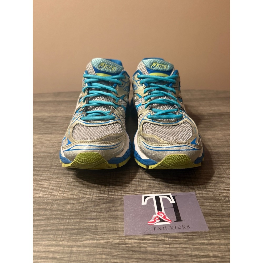 Asics Gel-Nimbus 16 Womens Running Shoes Silver Blue Lime T485N Size 8.5